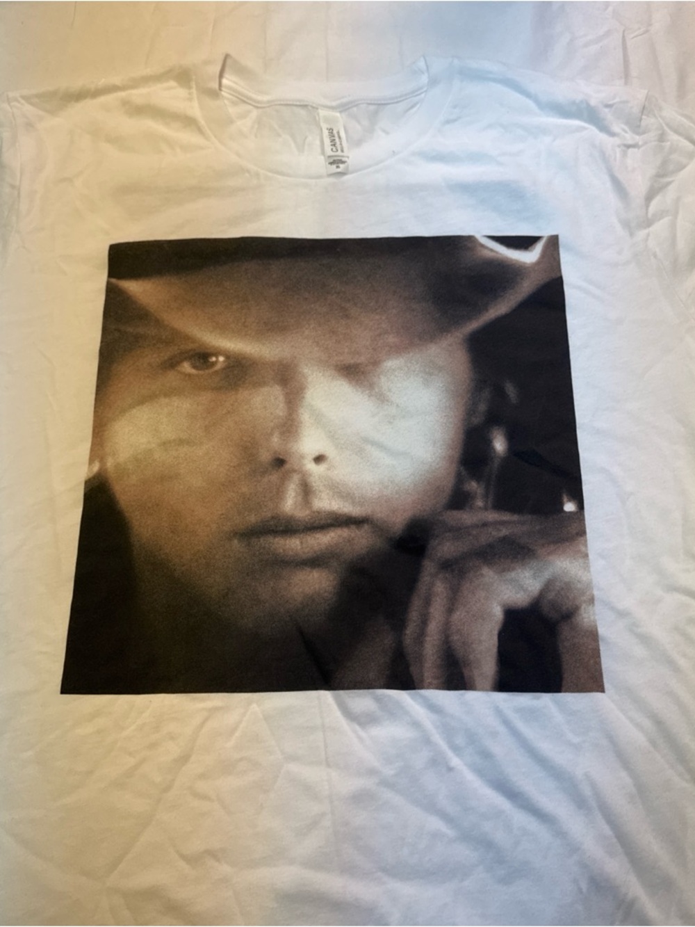 White Graphic Men’s T-Shirt with Black Photo Print